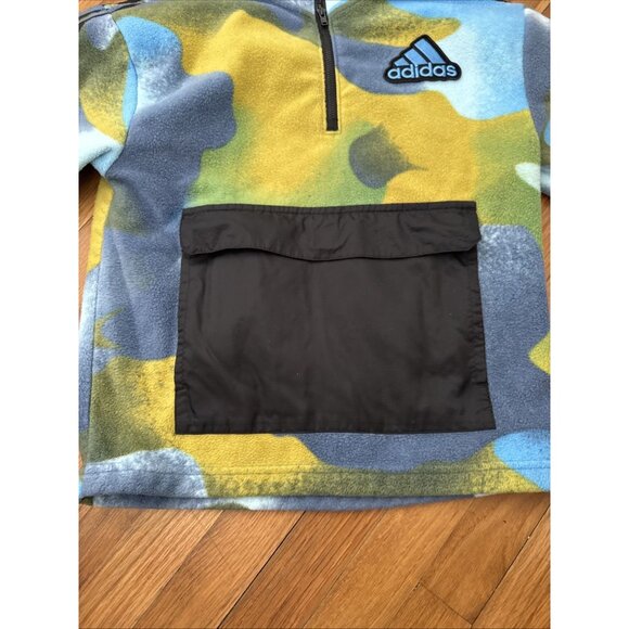 Adidas Boy's Fleece Pullover 1/4 Zip Blue Green Yellow Youth Size M - Picture 3 of 7